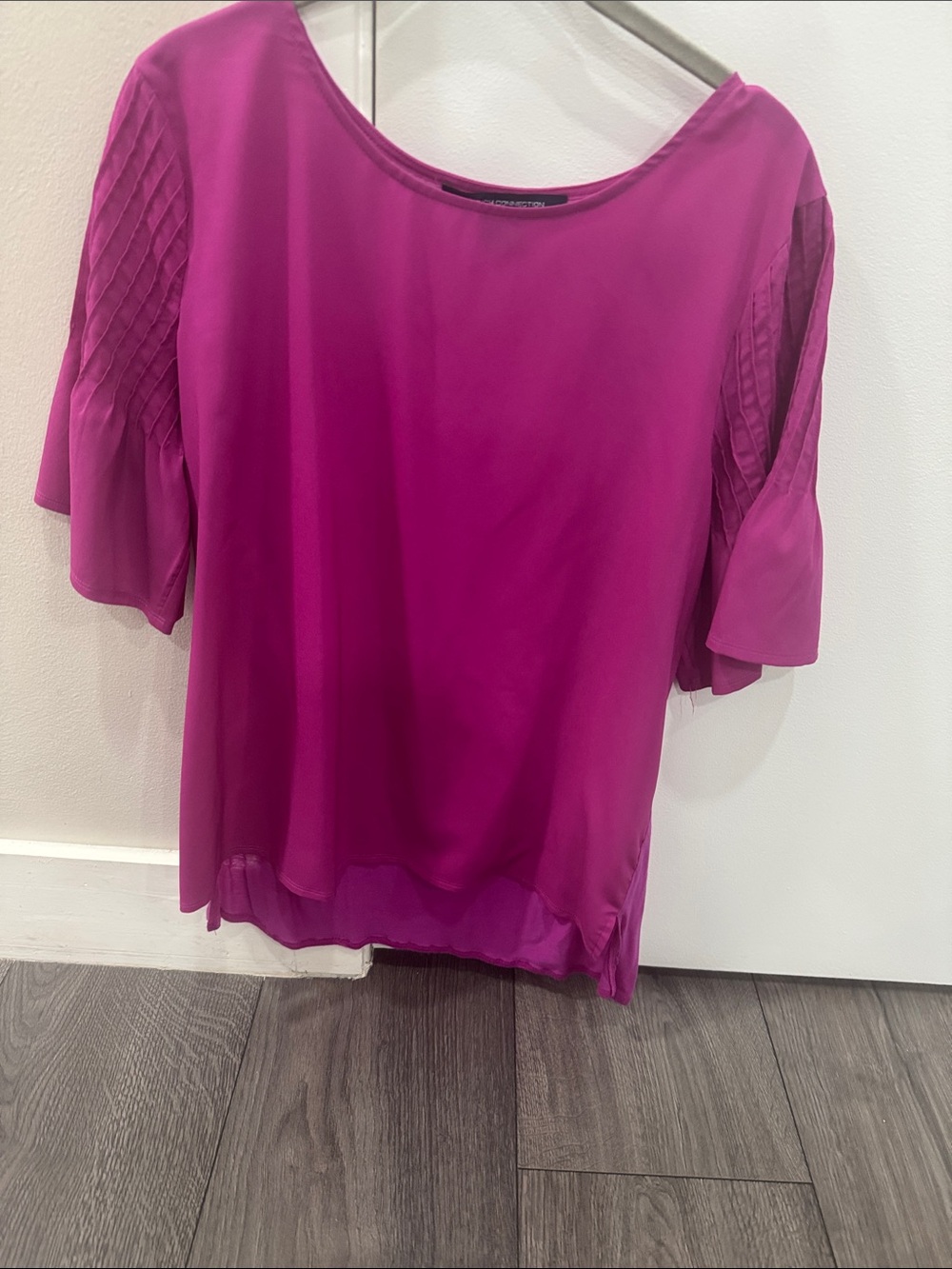 French Connection Magenta Pleated Sleeve Blouse